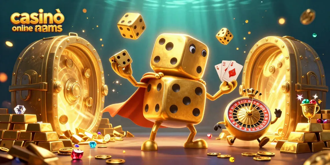Casinò online non AAMS: un golem di dadi d'oro e un compagno ruota della fortuna in un'illustrazione vivace.