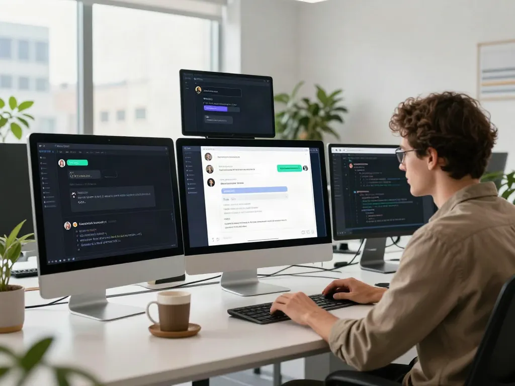 Engaging unfiltered AI chat platform interface in a modern tech workspace
