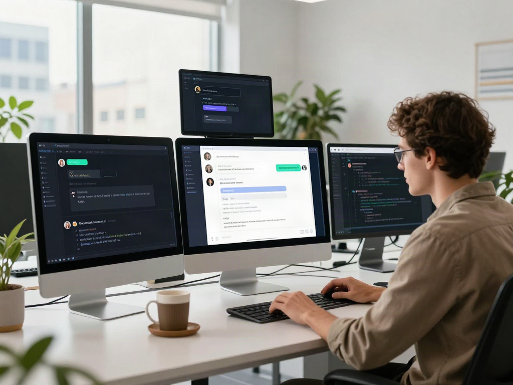 Engaging unfiltered AI chat platform interface in a modern tech workspace