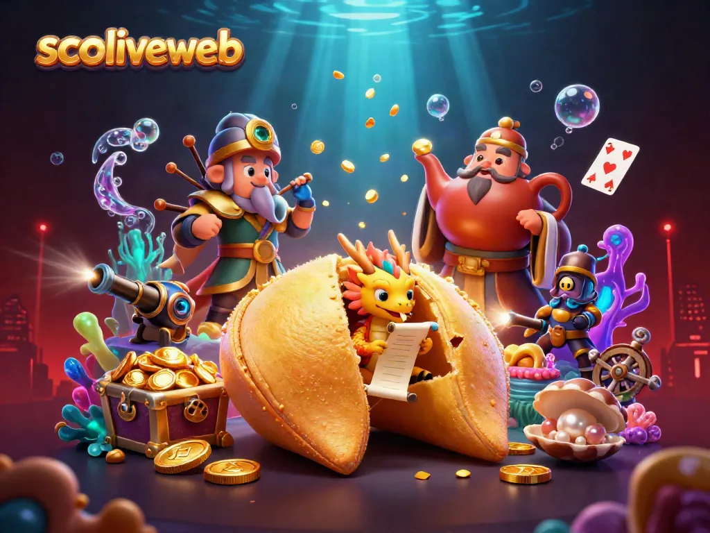 Experience thrilling gameplay at socoliveweb with a vibrant scene of a golden fortune cookie and dynamic casino elements.