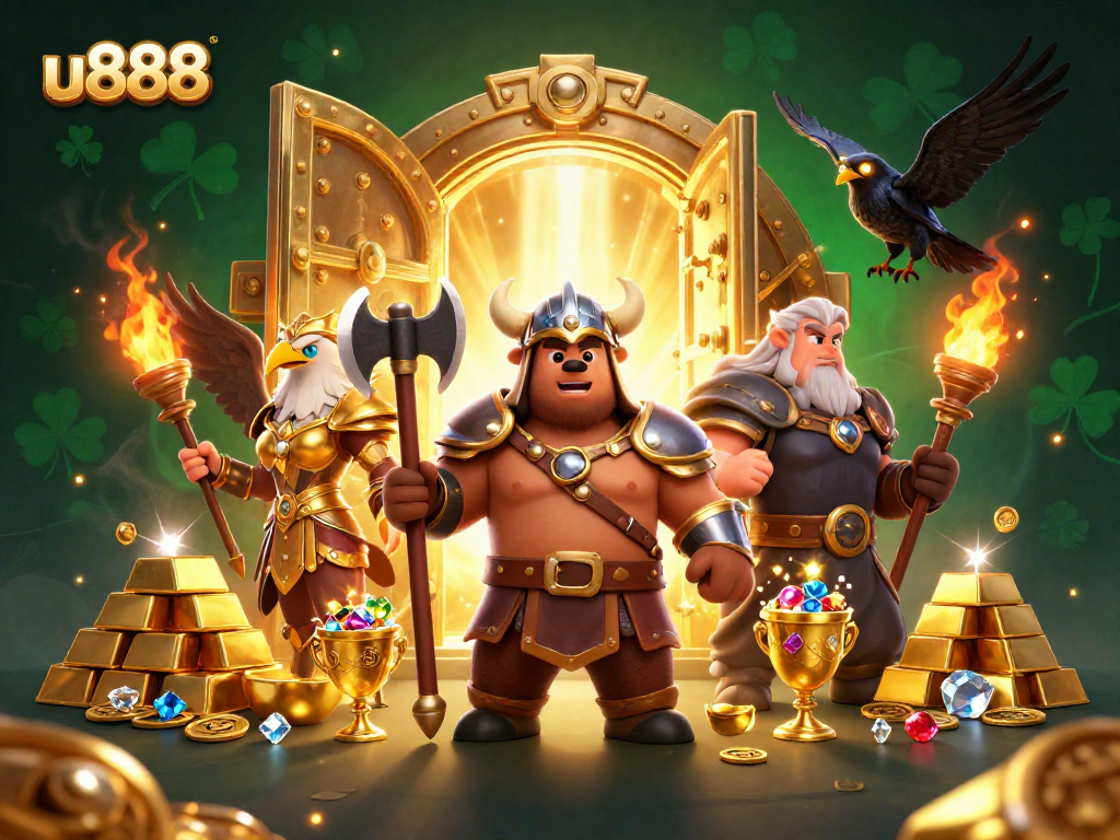Enter the exciting world of u888 as a Viking berserker wins treasures in a vibrant casino