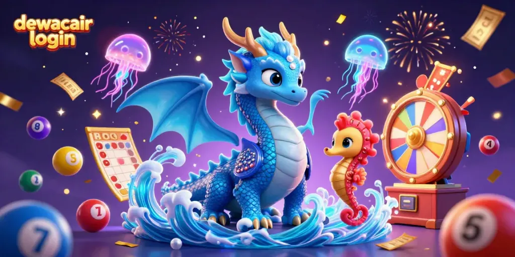 Experience the excitement of dewacair login with a vibrant dragon and casino elements, perfect for online players.