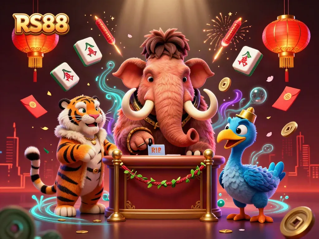 RS88 casino scene featuring a bouncer, VIP guest, and doorman surrounded by vibrant gaming elements.