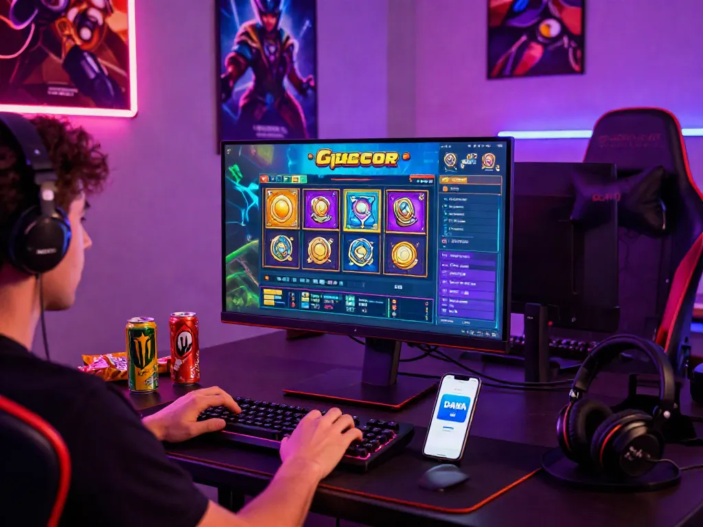 Player immersed in slot gacor gaming, using DANA e-wallet for transactions.