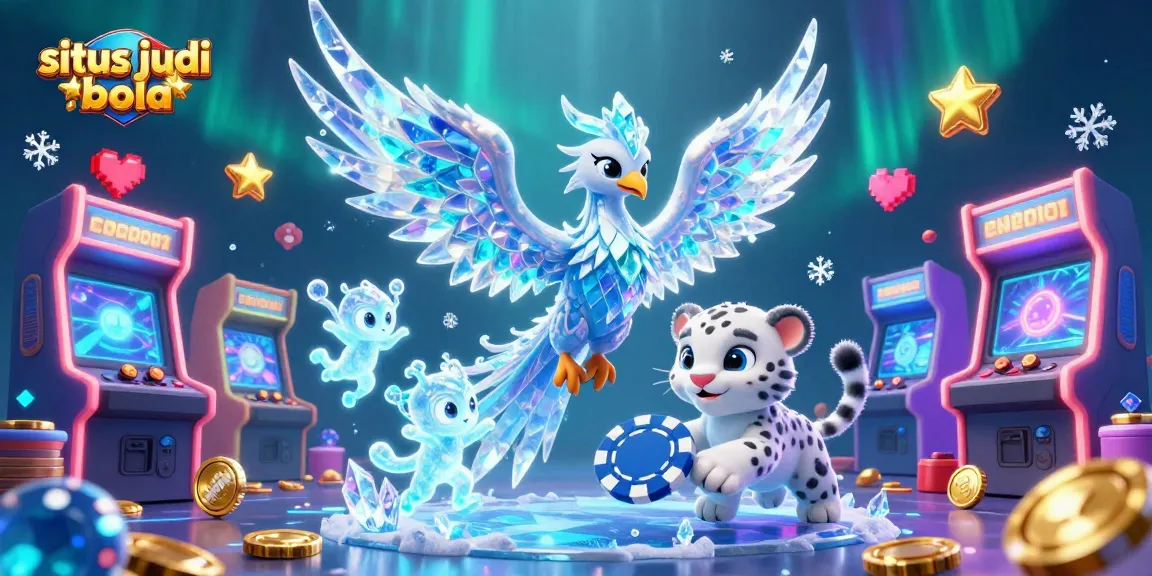 Engage in situs judi bola with a captivating scene featuring a dazzling ice phoenix and playful snow leopard.