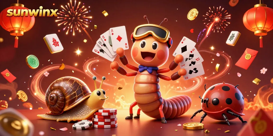 Join the fun with sunwinx as a millipede dealer presents winning cards in a vibrant casino scene.