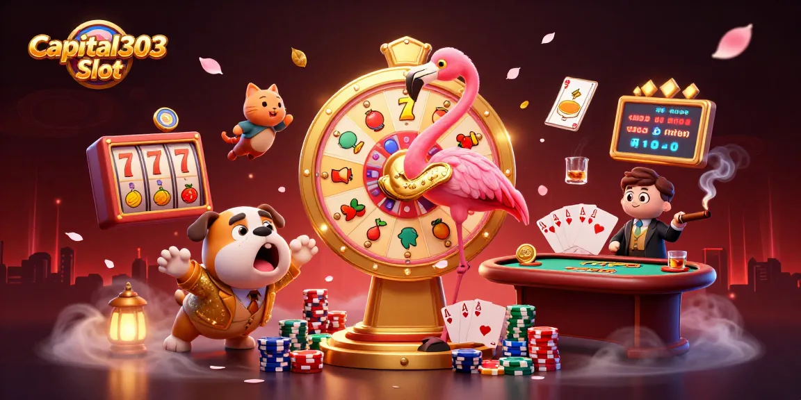 Spin the Capital303 Slot for big wins in a vibrant casino scene with exciting characters.