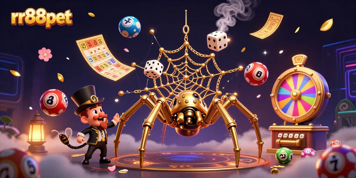 rr88pet showcases an engaging online casino scene filled with dynamic lottery elements, captivating visuals, and delightful characters.