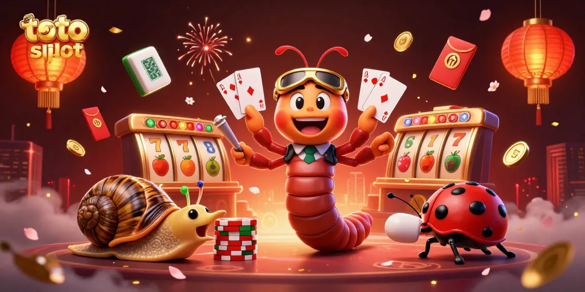 Engage with thrilling toto slot action featuring a lively casino scene of colorful characters and game elements.