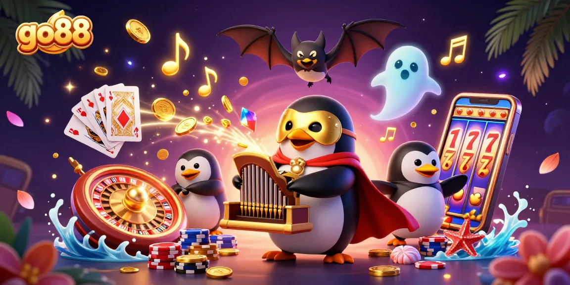 Experience the excitement of go88 with vibrant casino elements and characters in a lively gaming scene.