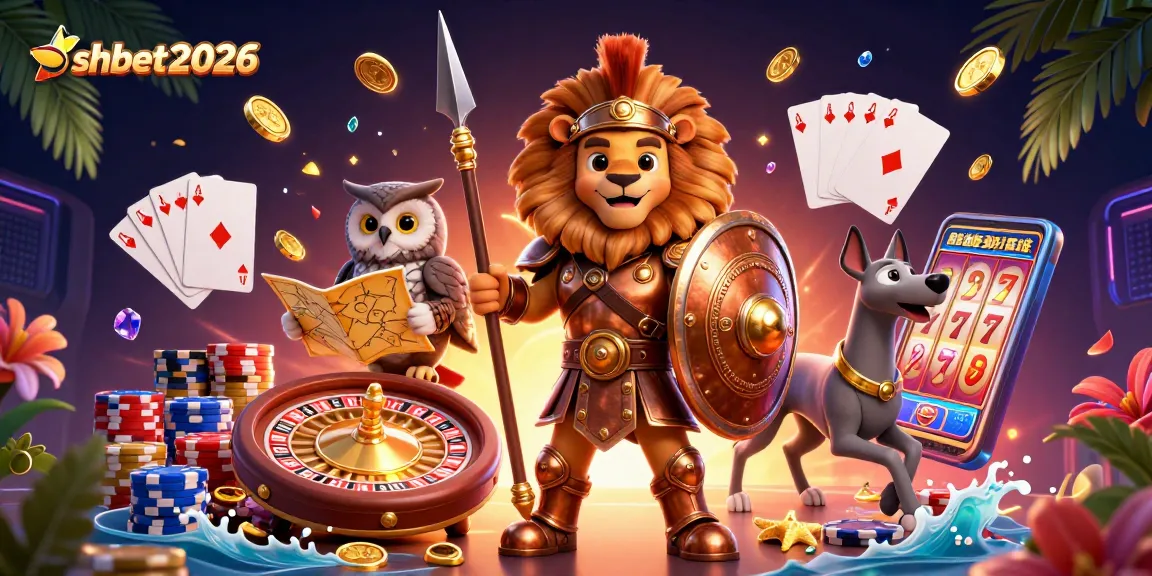 Experience the thrill of shbet2026 as a Spartan lion leads in a vibrant casino atmosphere.