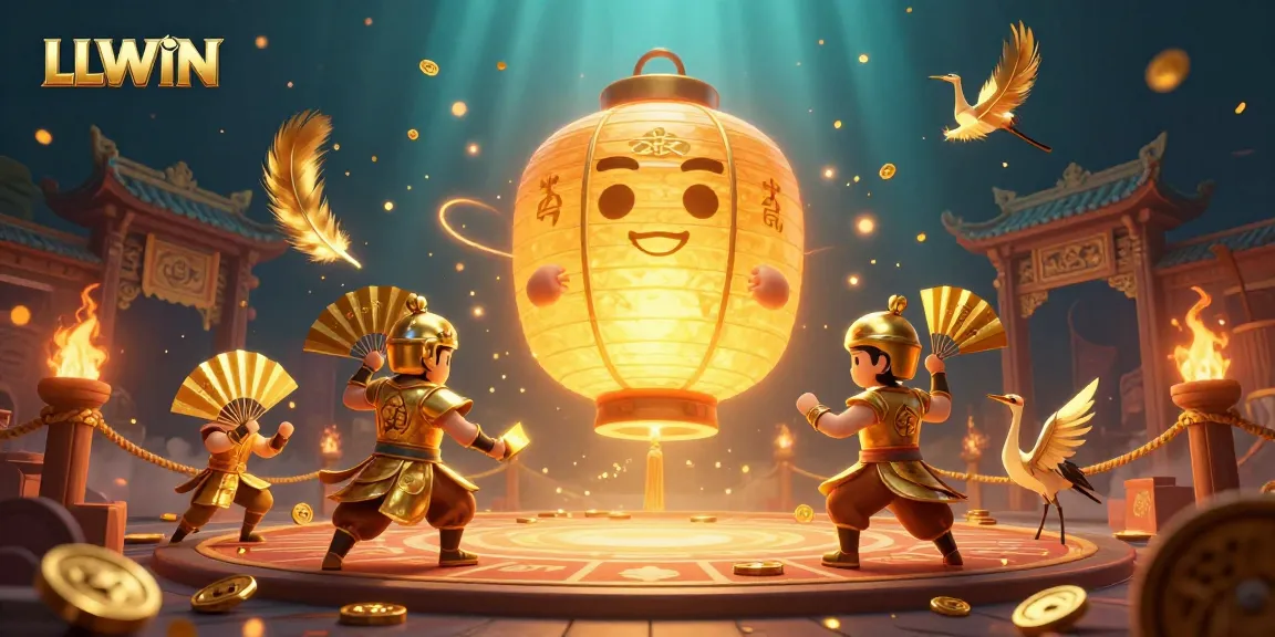 LLWIN showcases an enchanting lantern spirit in a bustling casino scene featuring glowing game elements.