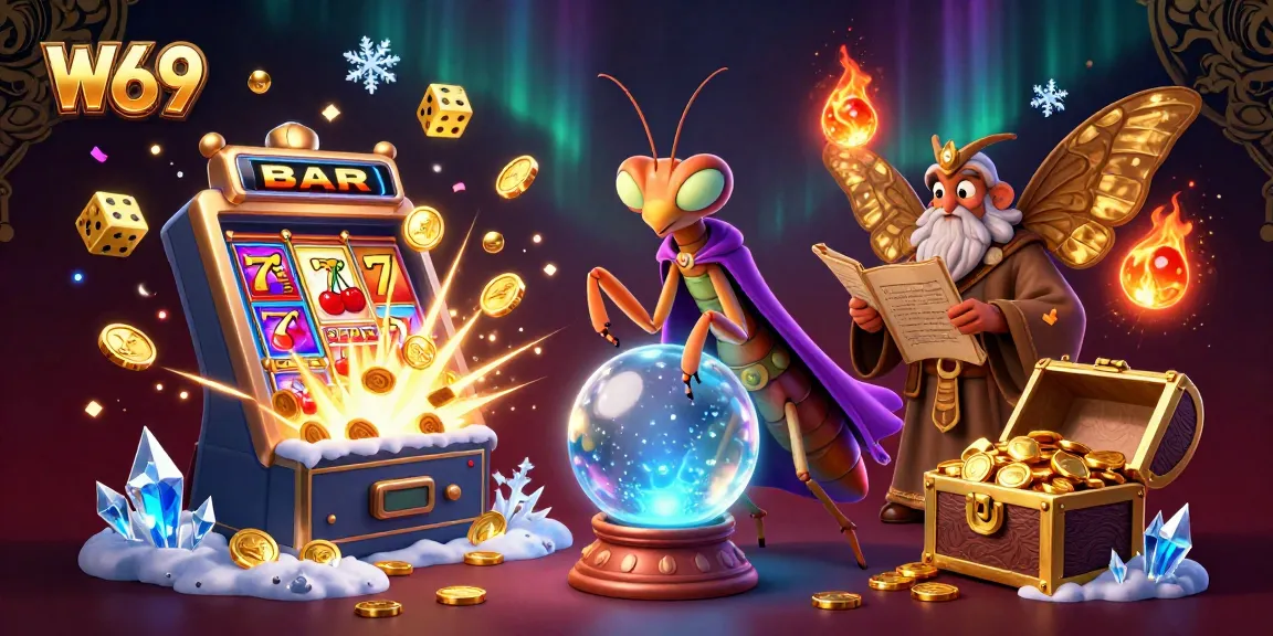 Experience the thrill of W69 casino games with vibrant characters and dynamic slot machine action.