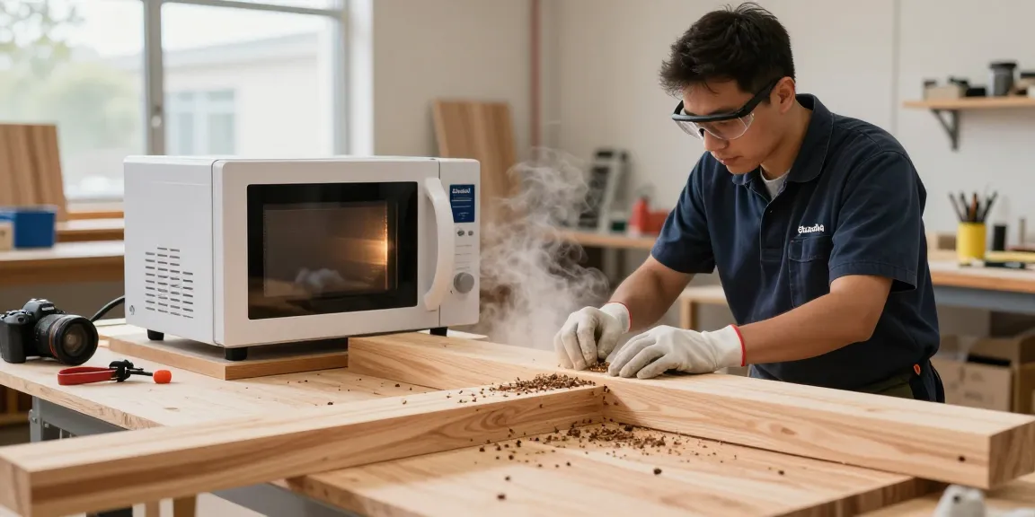 Shashel microwave device effectively eliminating wood-boring insects in a workshop