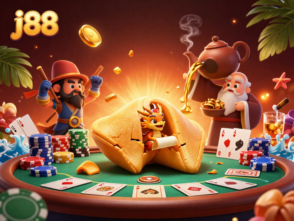 Engage in exciting j88 casino experiences with a vibrant 3D illustration of fortune and strategy.