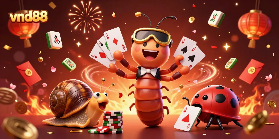 Experience thrilling gaming action at vnd88 with playful characters and festive elements in a vibrant casino scene.