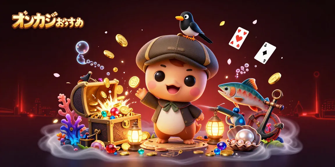 オンカジおすすめのための魅力的なカジノシーンを描いたビジュアルアート。ソーダの泡の中で楽しむキャラクターたち。