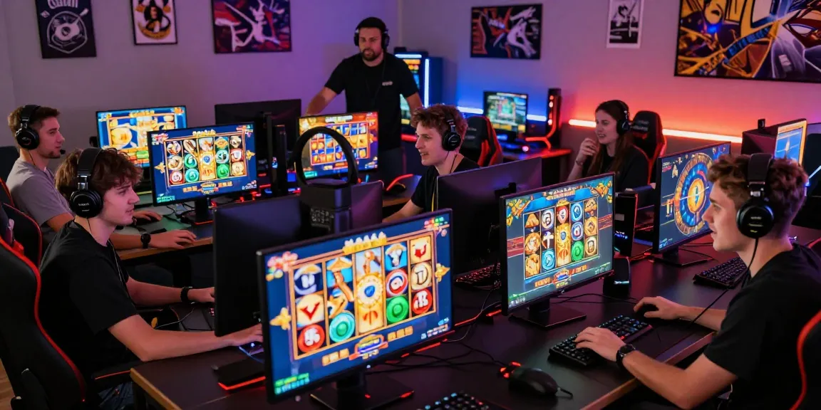 Exciting gaming scene showcasing players enjoying slot online terpercaya experiences with vibrant screens and community atmosphere.