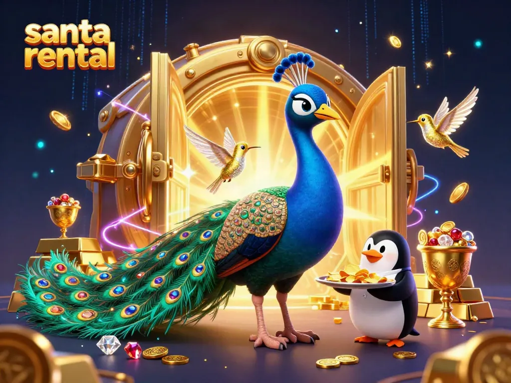 Experience festive joy with a Santa rental positioned amid dazzling casino treasures.