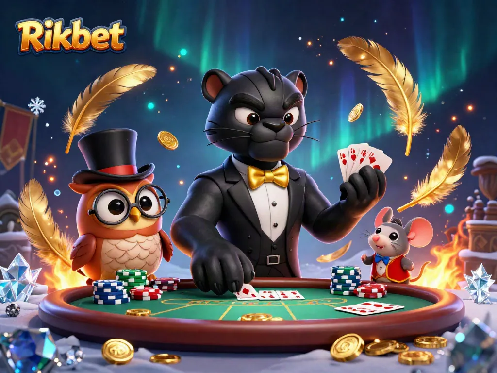 Rikbet showcases a stylish panther dealing cards at a poker table, symbolizing elite gambling.