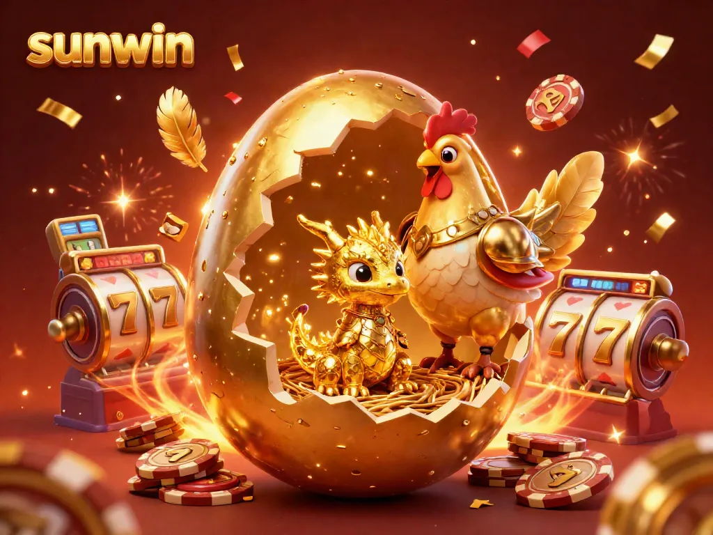 Join the excitement at sunwin with a golden dragon and festive slot winnings in a vibrant casino environment.