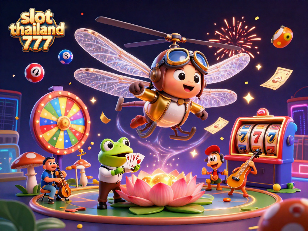 Engage with excitement at slot thailand 777 as colorful elements and characters burst dynamically from a vibrant casino scene.