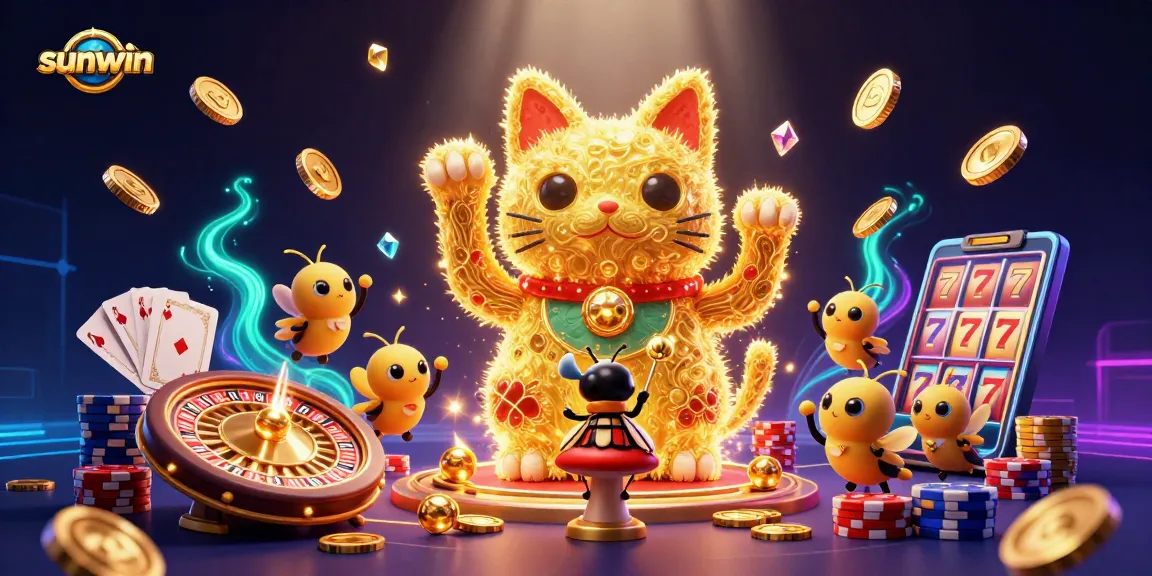 Experience the thrill of sunwin casino with vibrant graphics, exciting games, and gold coins cascading.