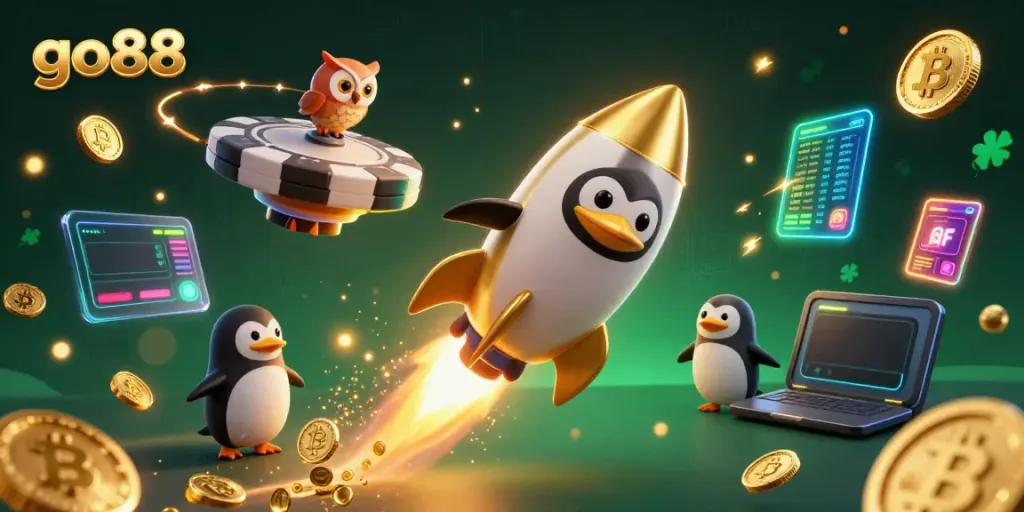 Experience thrilling gameplay with go88 as a playful penguin navigates a vibrant casino universe.