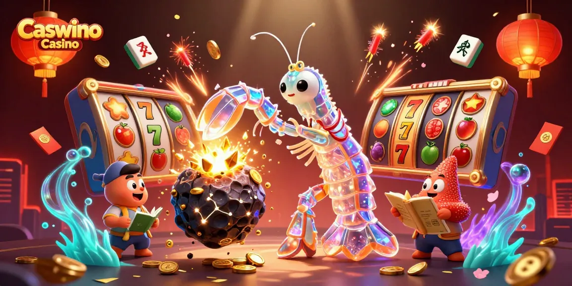 Experience exciting gameplay at Caswino Casino with a vibrant 3D illustration featuring galactic samurai, slot reels, and golden treasures.