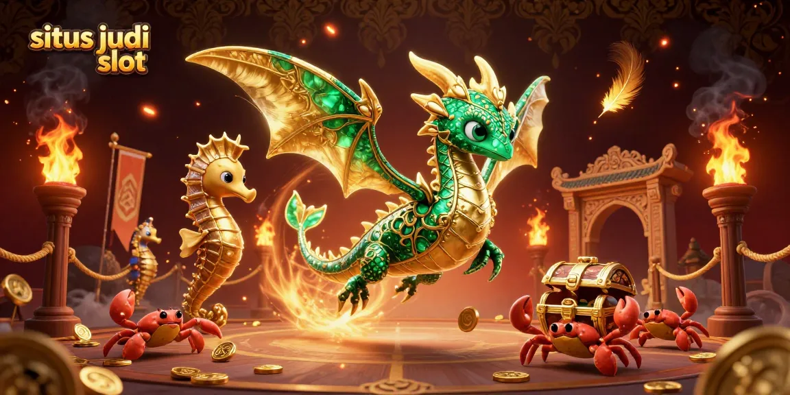 Permainan situs judi slot menampilkan petualangan seru bersama naga laut dan harta karun.