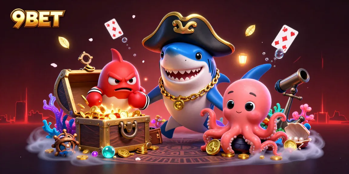 Experience the thrill of 9BET with dynamic 3D cartoon characters engaging in underwater treasure adventures.