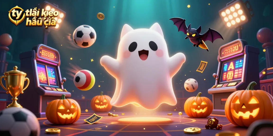 Engage with tỷ lệ kèo nhà cái as the playful ghost cat explores a haunted casino with vibrant sports elements.