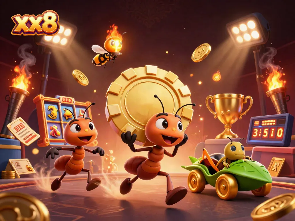xx8 brings excitement as ants pull off a heist with a huge poker chip amidst vibrant casino elements.