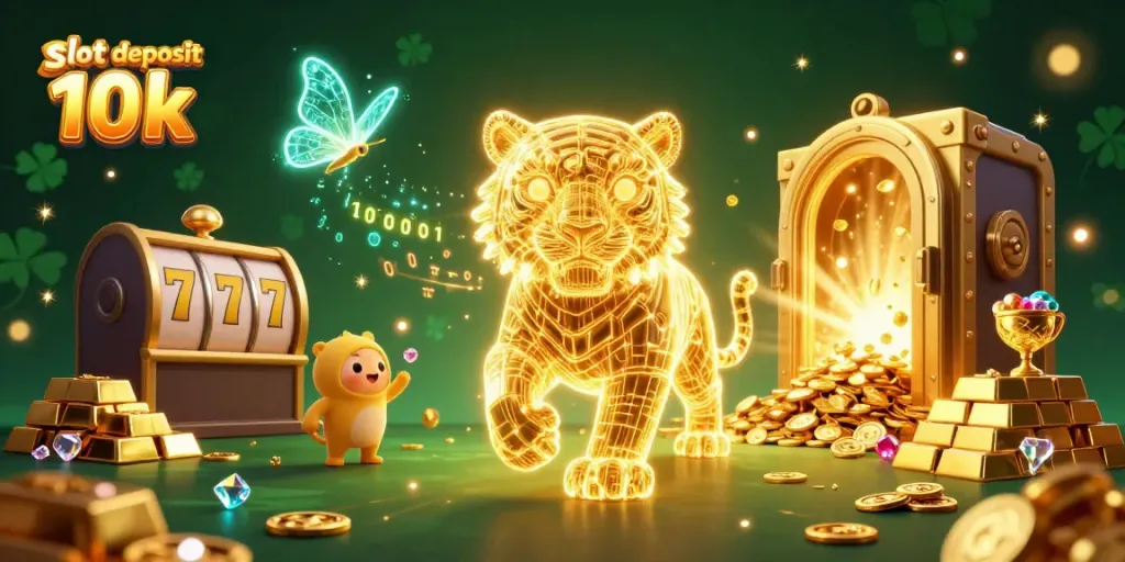 Experience thrilling wins with the vibrant scene of slot deposit 10k, showcasing a dazzling digital casino.