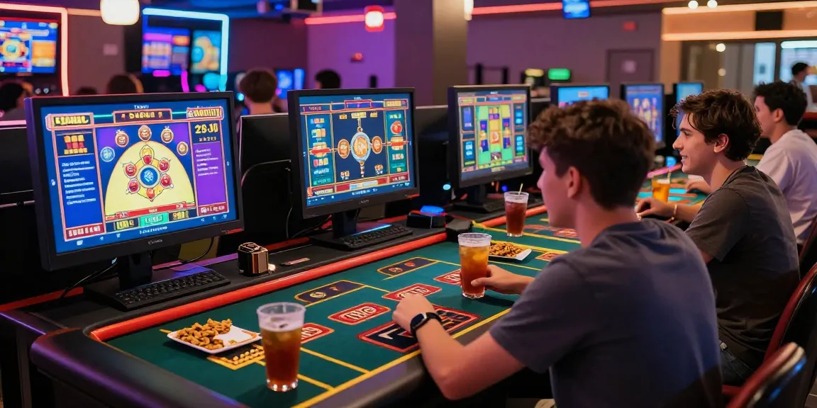 Exciting slot88 casino gaming scene with players enjoying vibrant slot games and colorful lighting.