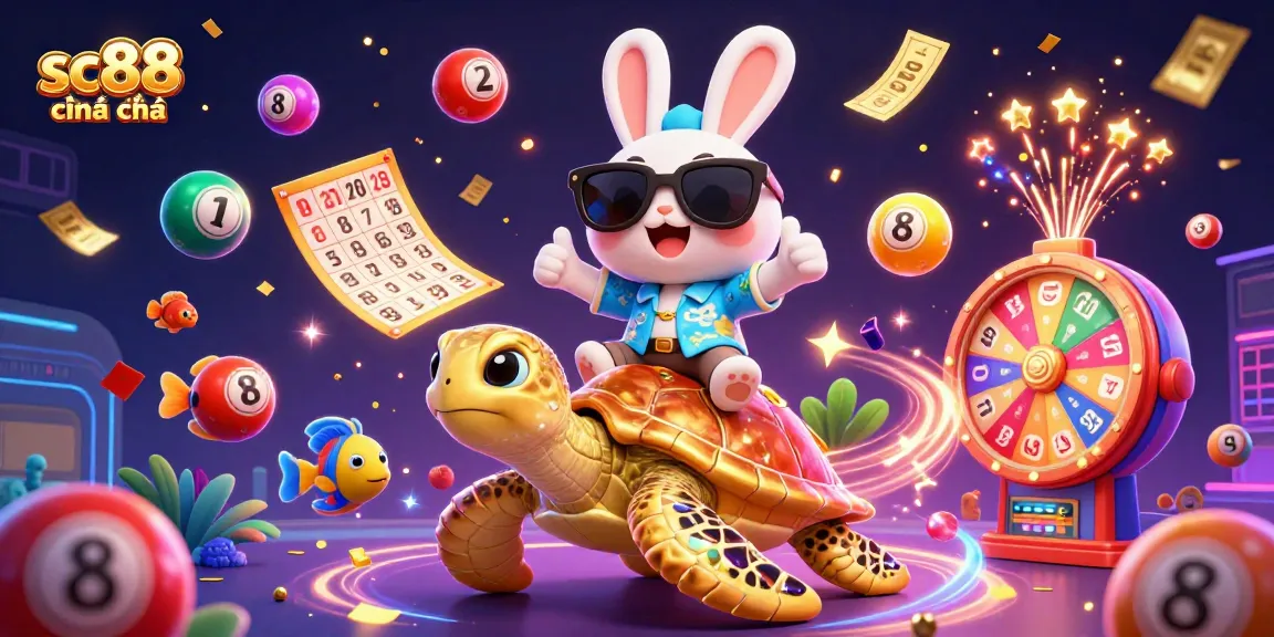 Experience the excitement of sc88 chính thức with vibrant, colorful casino elements in a dynamic 3D scene.