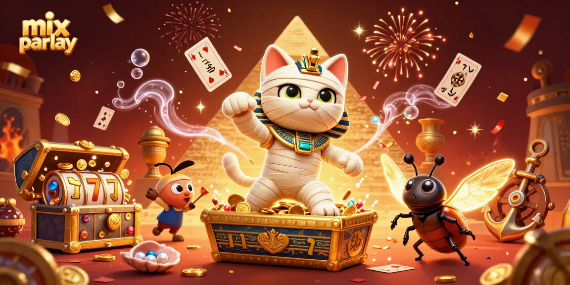 Engage with the exciting mix parlay featuring an Egyptian mummy cat and treasures in a casino