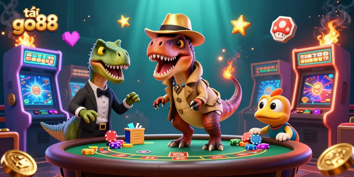 Engage in thrilling gameplay with tải go88 featuring a cartoon velociraptor at a blackjack table.
