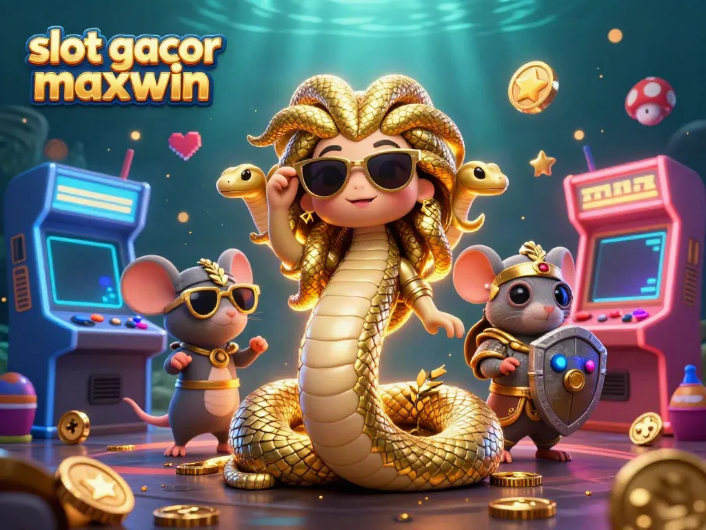 Engage with slot gacor maxwin in a fun and vibrant casino-themed illustration featuring mythical characters and game elements.