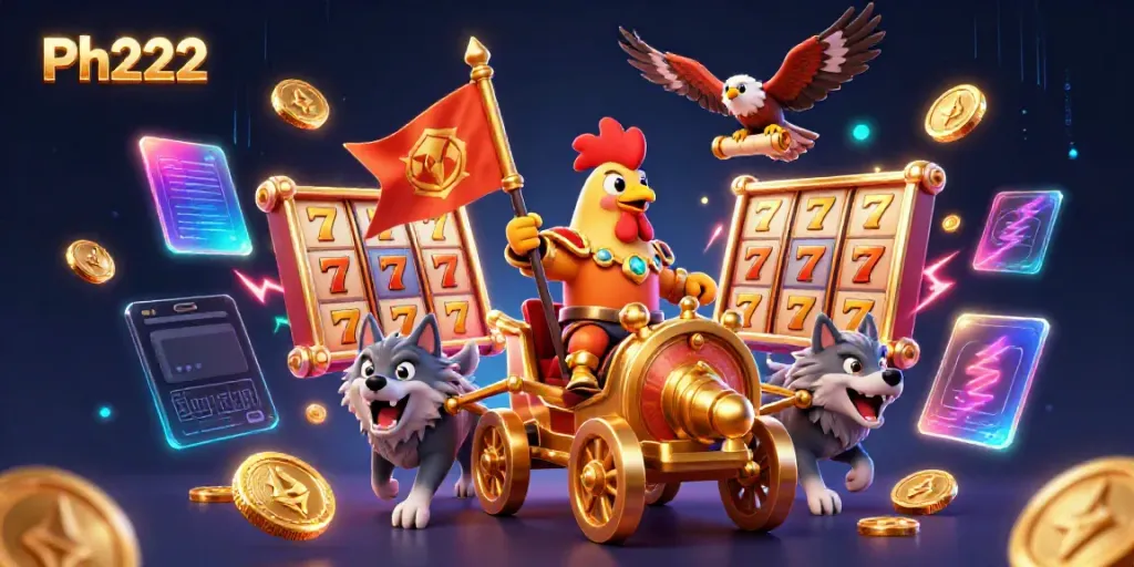 Engage in exciting Ph222 gaming with a rooster warlord leading a dynamic casino adventure.