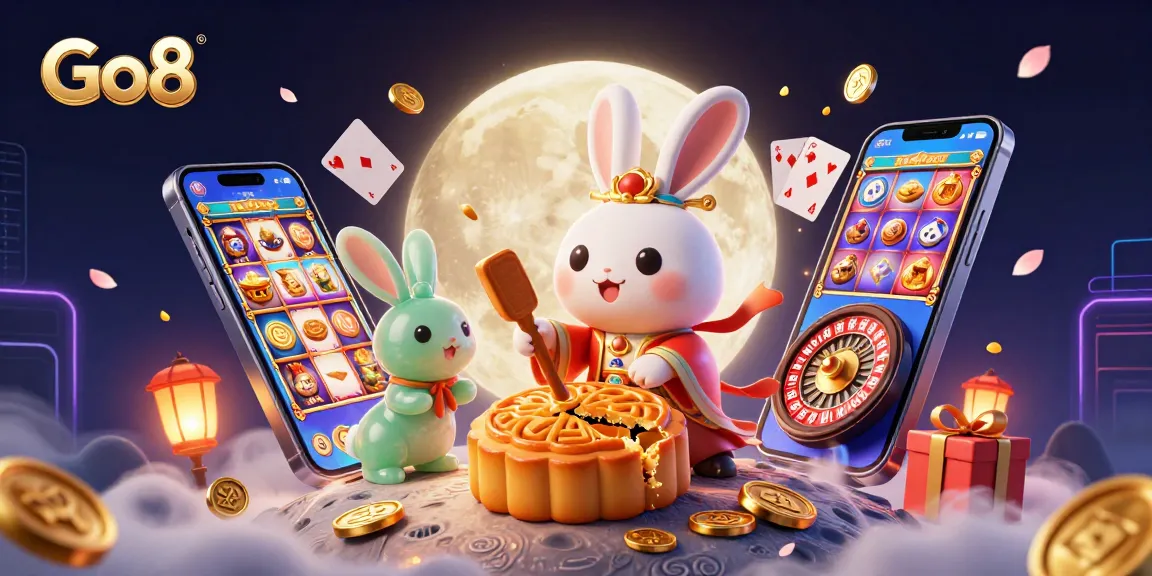 Win at Go8 with an enchanting moon rabbit and thrilling games in a vibrant 3D casino setting.