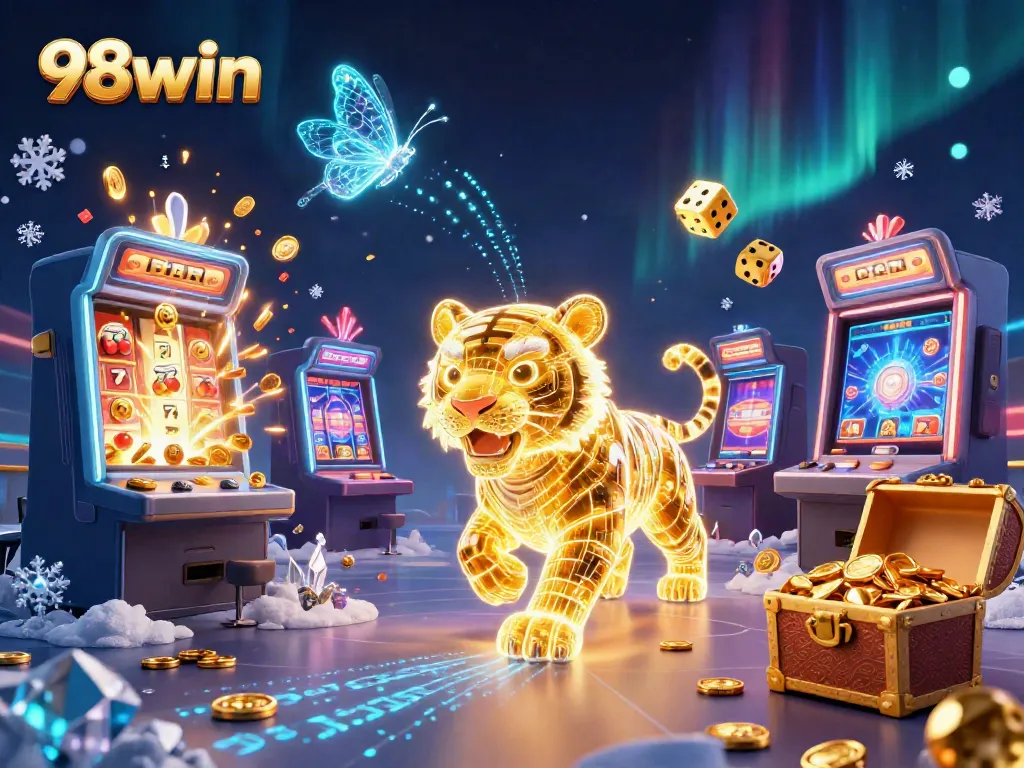 98win captures the excitement of jackpot wins in a vibrant digital casino illustration.