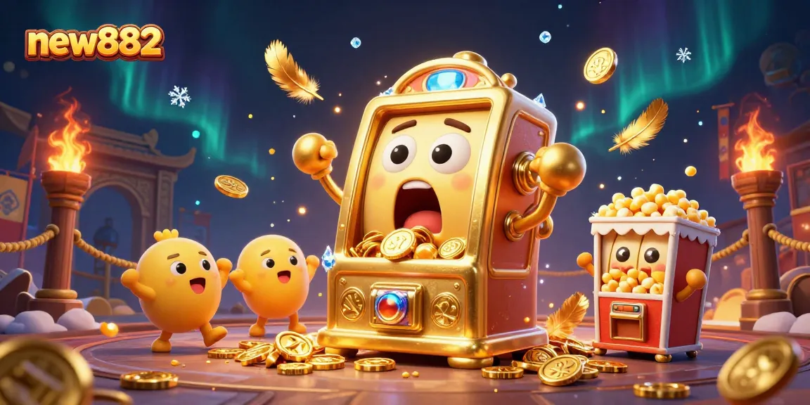 Engage in exciting new882 slot machine action as coins pour out during a jackpot celebration!