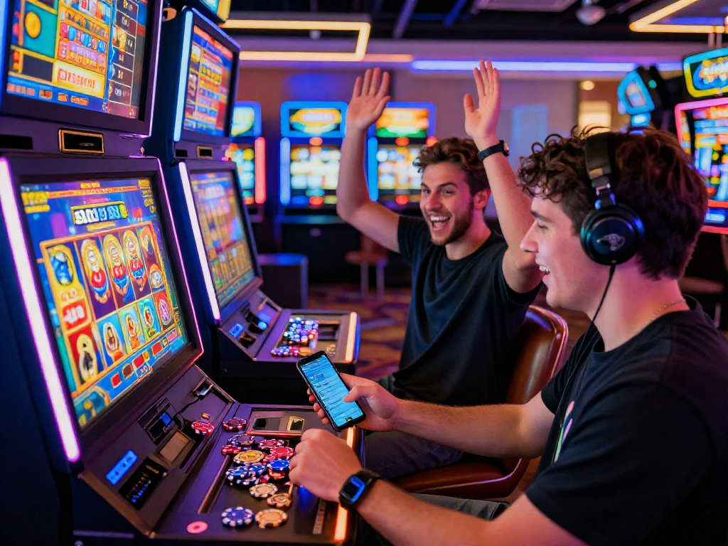 Players celebrating a win on slot88 machines in a vibrant casino
