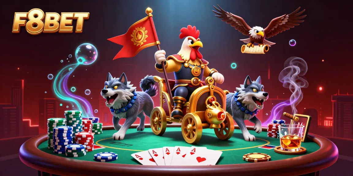 Engage in thrilling moments at F8BET with 3D cartoon characters in a vibrant casino scene.