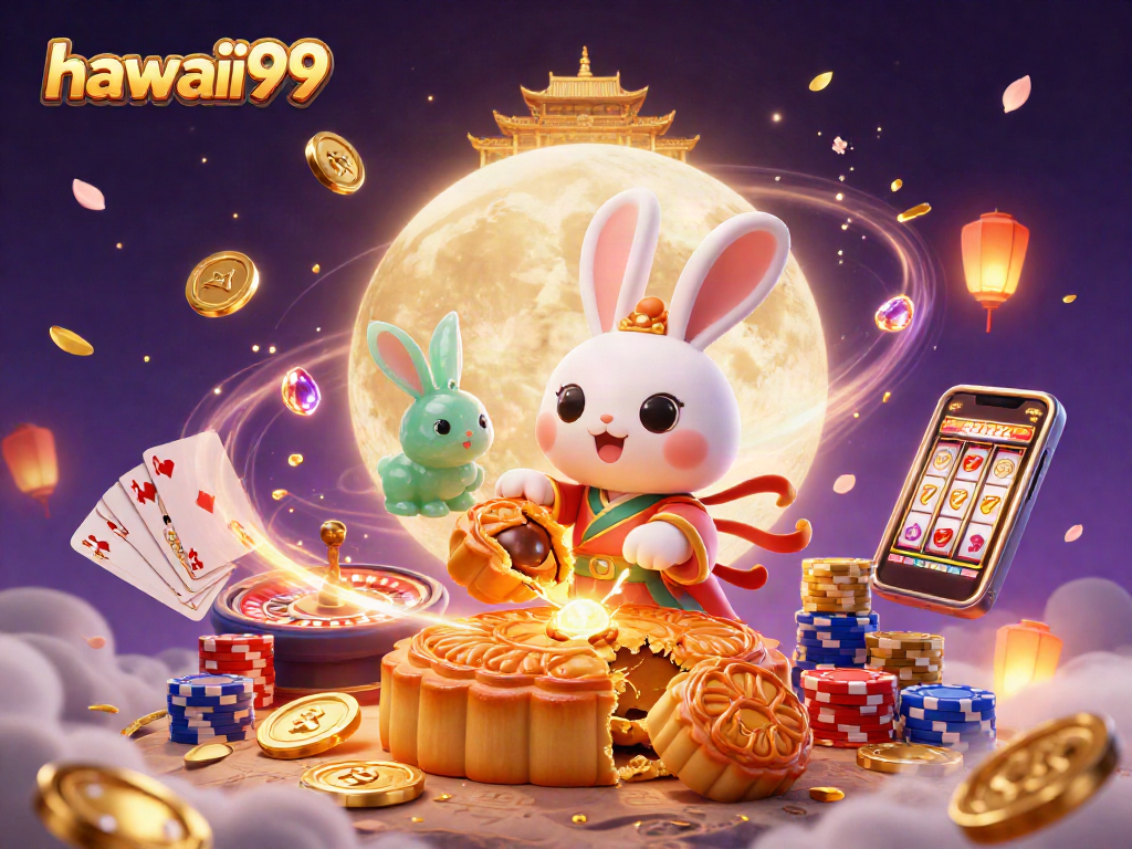Experience hawaii99 with enchanting moon rabbits, golden coins, and casino elements.
