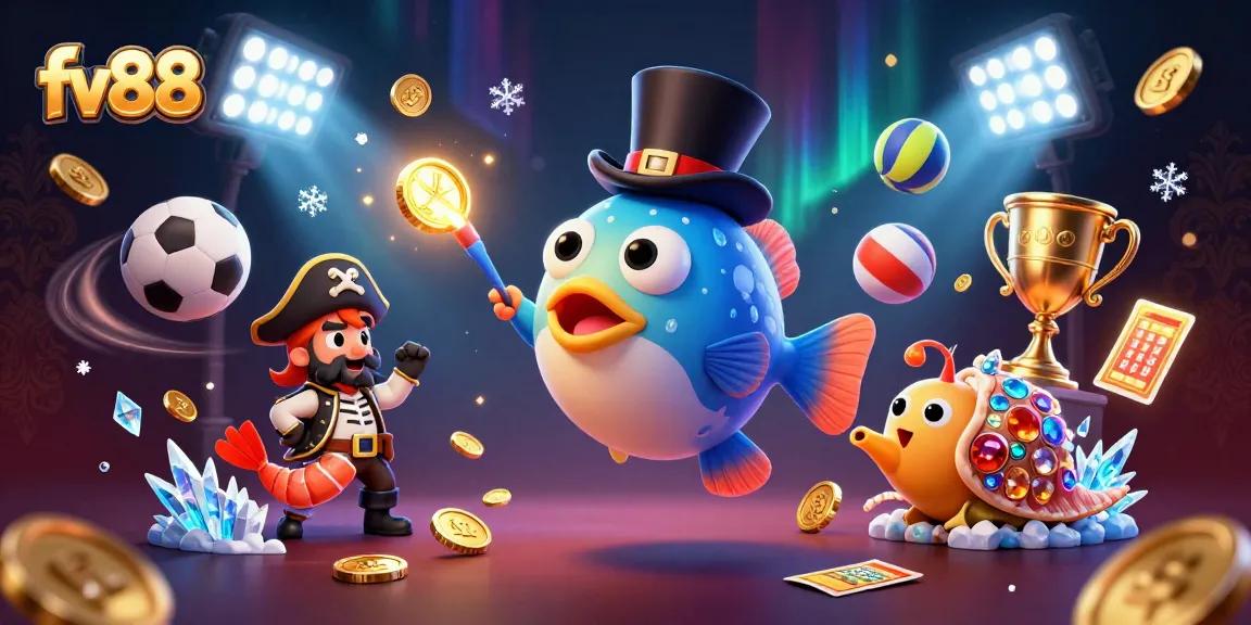 Experience thrilling wins at fv88 as anglerfish, shrimp, and sea snail attract coins amidst dynamic sports elements.