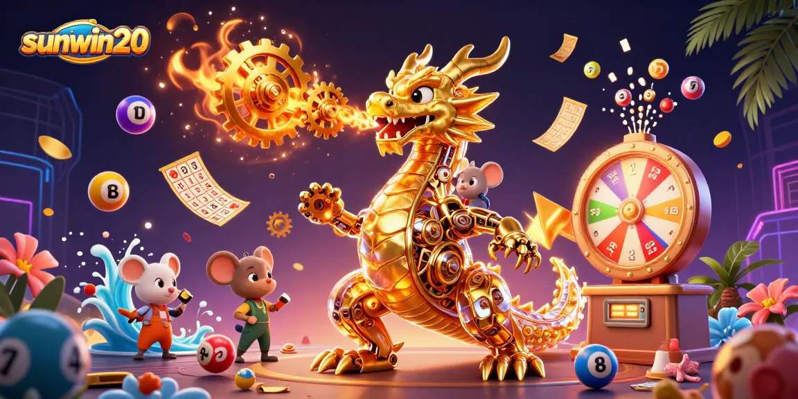 Experience the thrill of sunwin20 gaming with vibrant lottery and bingo elements in a dynamic casino scene.