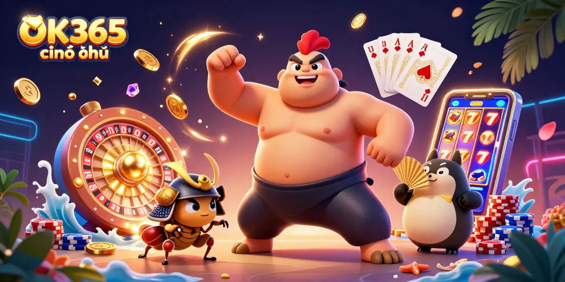 Experience the excitement of OK365 chính thức with vibrant casino characters and dynamic game elements.