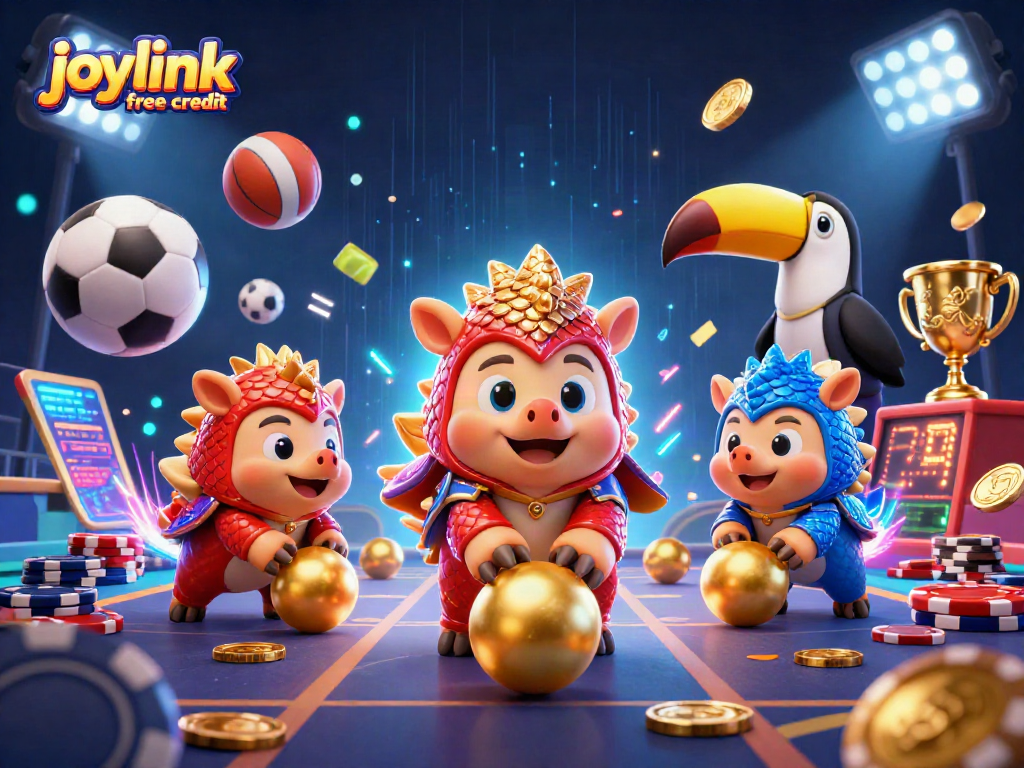 Enjoy joylink free credit as rival pangolins compete in a vibrant casino scene filled with sports elements.
